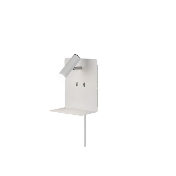 Aplique pared LED con base USB de carga 2 luces blanco luz apagada