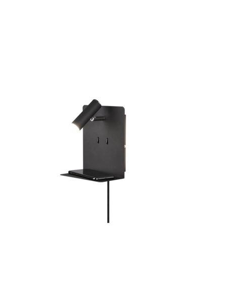 Aplique pared LED con base USB de carga 2 luces negro con un móvil