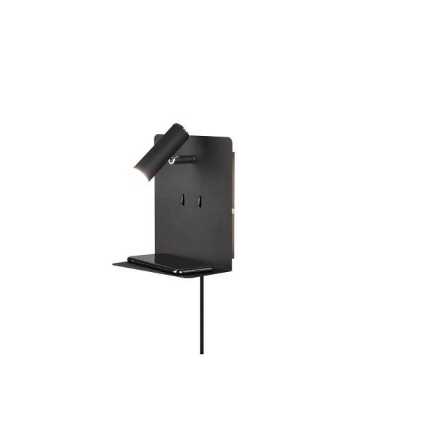 Aplique pared LED con base USB de carga 2 luces negro con un móvil