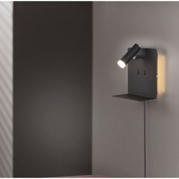 Applique LED avec base de chargement USB, 2 lumières noires sur un mur