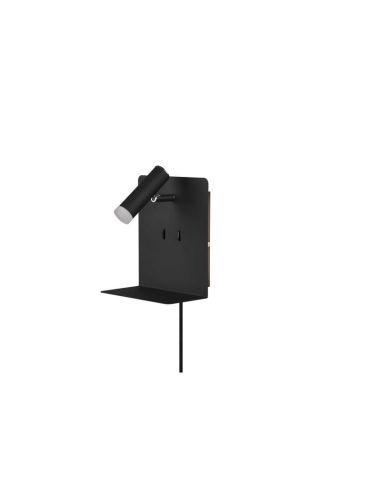 Aplique pared LED con base USB de carga 2 luces negro