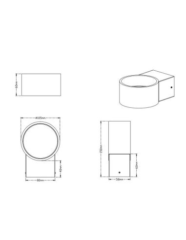 Aplique LED de parede para cima e para baixo LACAPO branco/preto medições do produto