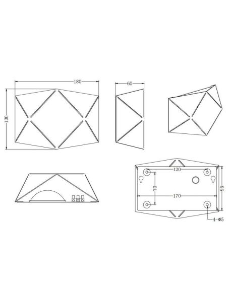 Arandela LED geométrica ZANDOR 18cm branco medidas do produto