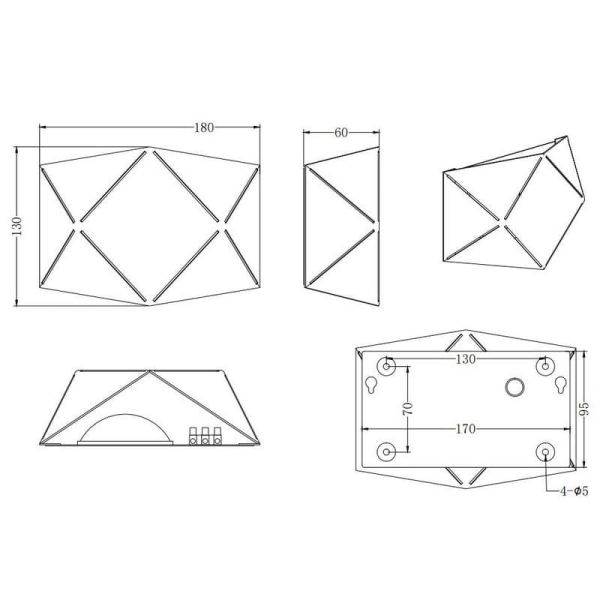 Applique murale LED géométrique ZANDOR 18cm blanche mesures du produit