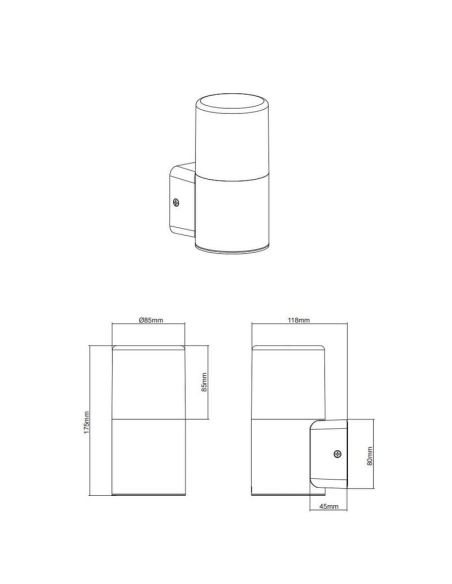 Aplique pared exterior HOOSIC antracita 1 luz excl.E27 medidas producto