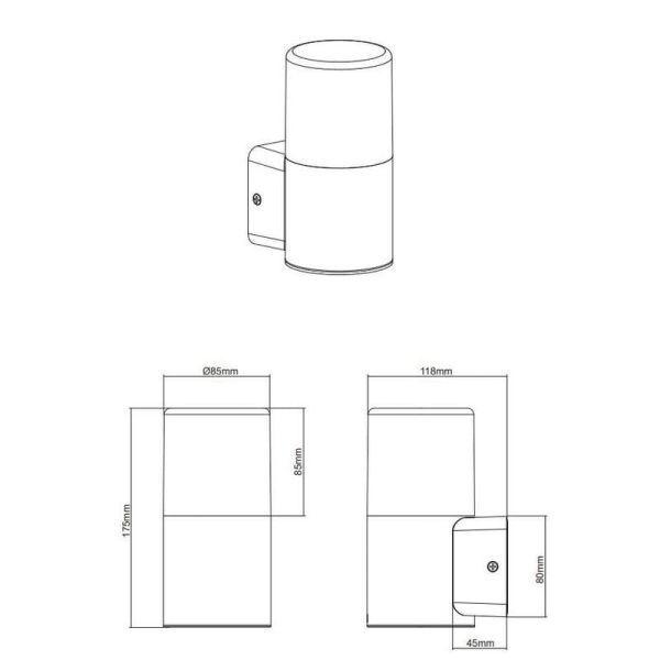 Aplique pared exterior HOOSIC antracita 1 luz excl.E27 medidas producto