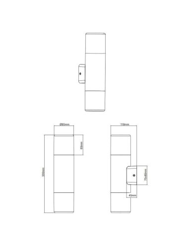 Applique d'extérieur LED HOOSIC anthracite 2 lumières haut et bas mesures du produit