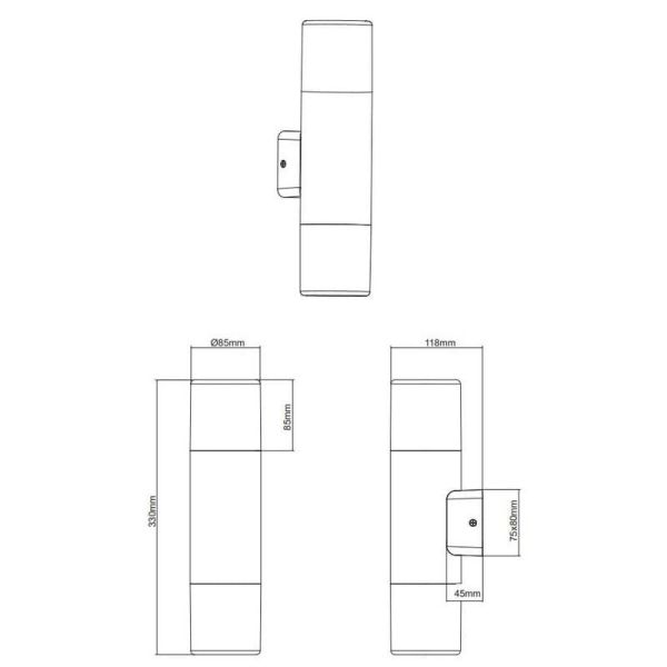 Aplique pared exterior LED HOOSIC antracita 2 luces arriba y abajo medidas producto