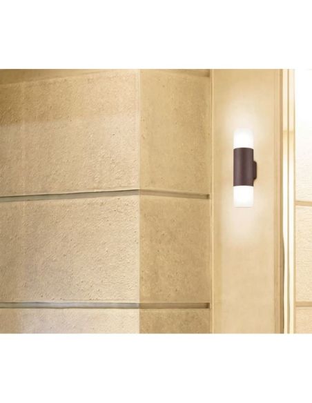 Aplique pared exterior LED HOOSIC antracita 2 luces arriba y abajo detalle luz encendida