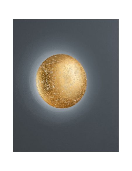 Aplique circular LED CHIROS com acabamento dourado 22cm 8W luz detalhada acesa