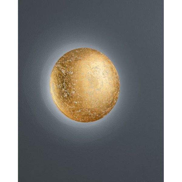 Aplique circular LED CHIROS com acabamento dourado 22cm 8W luz detalhada acesa