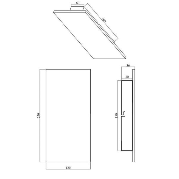 Aplique de pared LED efecto pizarra rectangular RAVEN IP20 medidas producto
