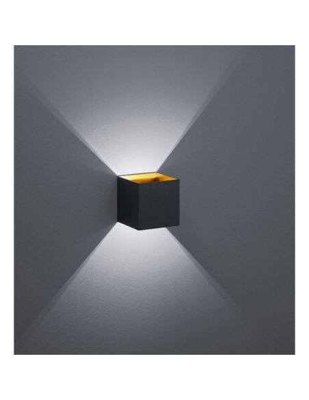 Applique LED carrée LOUIS 2 lumières haut et bas détail lumière noire