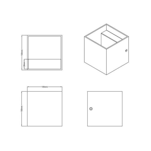 Arandela LED quadrada LOUIS 2 luzes para cima e para baixo, medições de produtos de alumínio