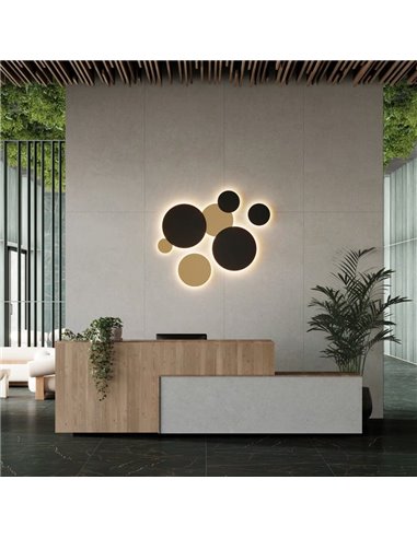 Aplique de pared LED exterior COMBO Ø 45cm Blanco/Negro Texturado u Oro Tecnico, 15W 1140lm, CRI90 CL.I IP65, 2700K-3000K Slide
