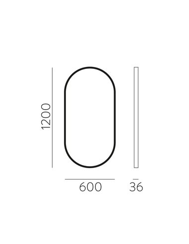 Miroir ovale moyen DANIELA 1200(h)x600 Noir, Sans éclairage