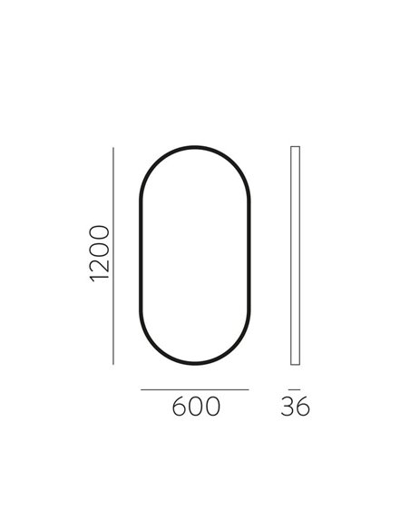 Miroir ovale moyen DANIELA 1200(h)x600 Noir, Sans éclairage