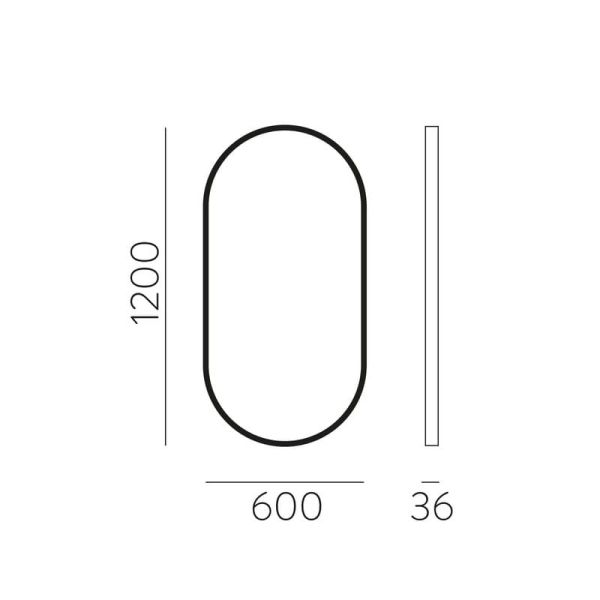 Miroir ovale moyen DANIELA 1200(h)x600 Noir, Sans éclairage