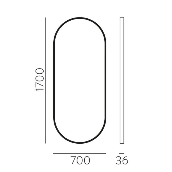 Grand miroir ovale DANIELA 1700(h)x700 Noir, Sans éclairage
