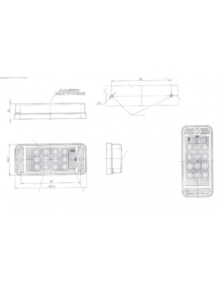 Piloto Antiniebla LED Homologado Rectangular Tulipa Blanca luz Roja | LeonLeds