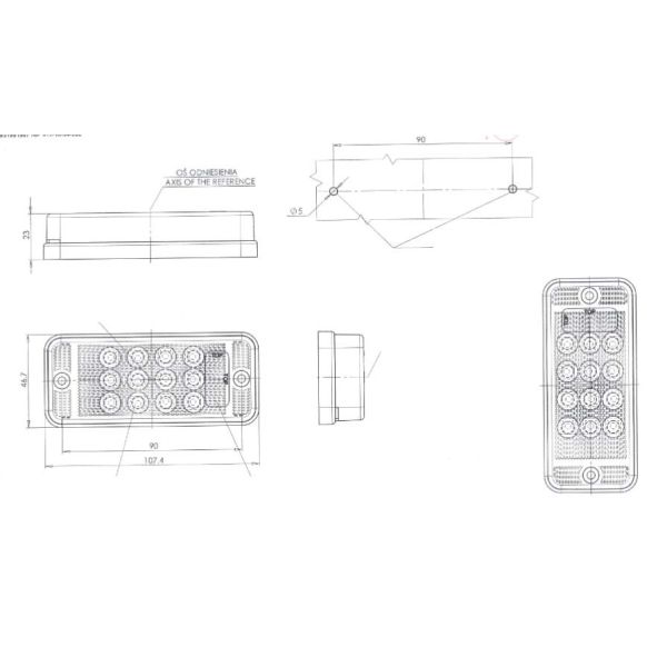 Piloto Antiniebla LED Homologado Rectangular Tulipa Blanca luz Roja | LeonLeds