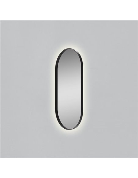 Espejo LED ovalado mediano DANIELA 1200(h)x600 Negro, 55W 3000K 3725lm, CRI90 CL.II IP44, LED integrado