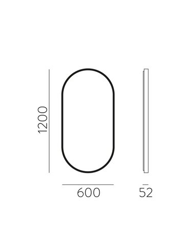 Espelho LED médio oval DANIELA 1200(h)x600 Preto, 55W 3000K 3725lm, CRI90 CL.II IP44, LED integrado