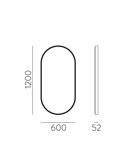 Espelho LED médio oval DANIELA 1200(h)x600 Preto, 55W 3000K 3725lm, CRI90 CL.II IP44, LED integrado
