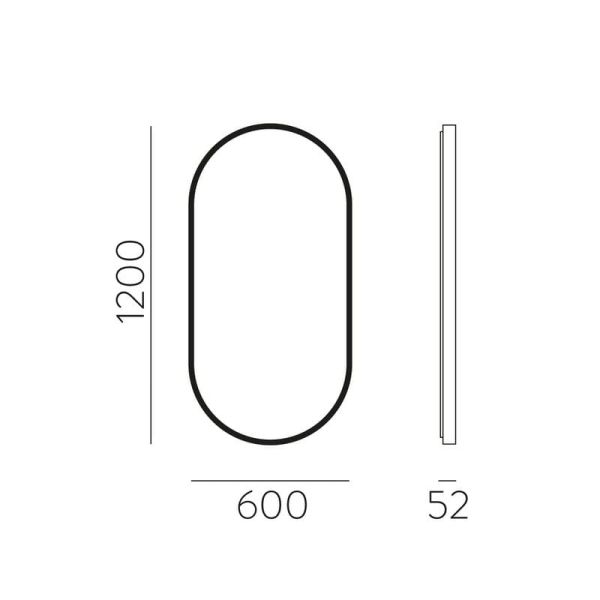 Miroir LED ovale moyen DANIELA 1200(h)x600 Noir, 55W 3000K 3725lm, CRI90 CL.II IP44, LED intégré