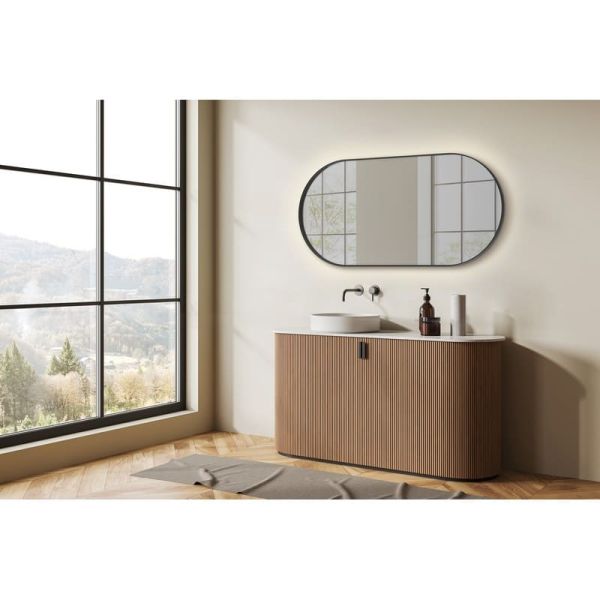 Miroir LED ovale moyen DANIELA 1200(h)x600 Noir, 55W 3000K 3725lm, CRI90 CL.II IP44, LED intégré
