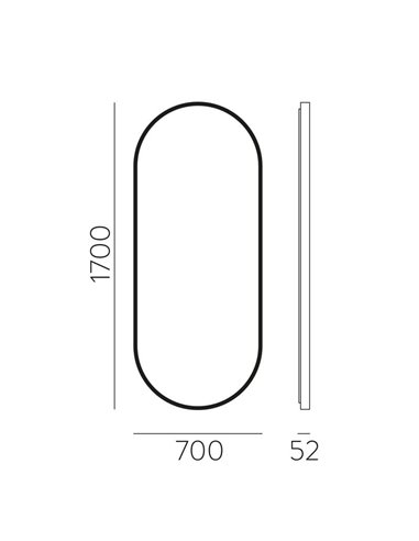 DANIELA grand miroir lumineux ovale LED 1700(h)x700 Noir, 63W 3000K 4300lm, CRI90 CL.II IP44, LED intégré