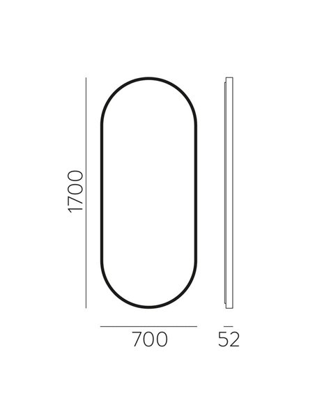 Espelho de luz LED oval grande DANIELA 1700(h)x700 Preto, 63W 3000K 4300lm, CRI90 CL.II IP44, LED integrado