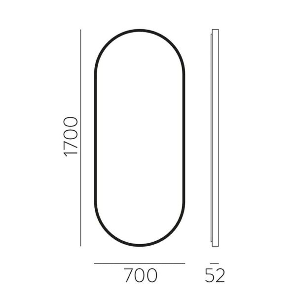 Espelho de luz LED oval grande DANIELA 1700(h)x700 Preto, 63W 3000K 4300lm, CRI90 CL.II IP44, LED integrado