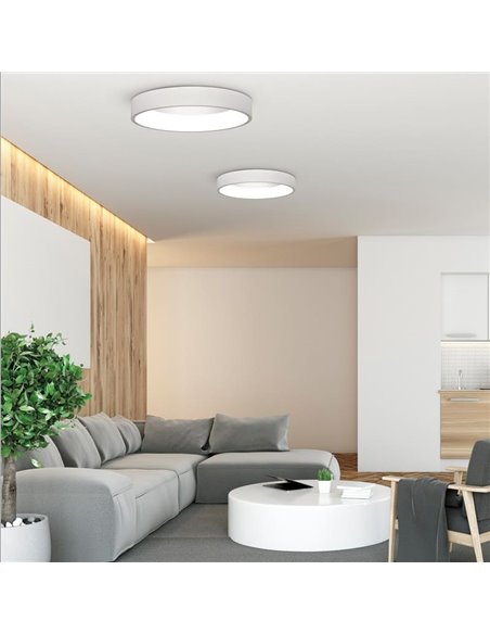 Plafonnier LED DILGA Ø 45cm Blanc Texturé/Noir, 27W 2100lm, CRI90 CL.I, interrupteur à glissière 2700K-3000K avec et sans Casamb