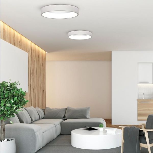 Plafón LED de Techo DILGA Ø 60cm Blanco/Negro texturado, 48W 3730lm, CRI90 CL.I, 2700K-3000K Slide Switch Con y Sin Casambi