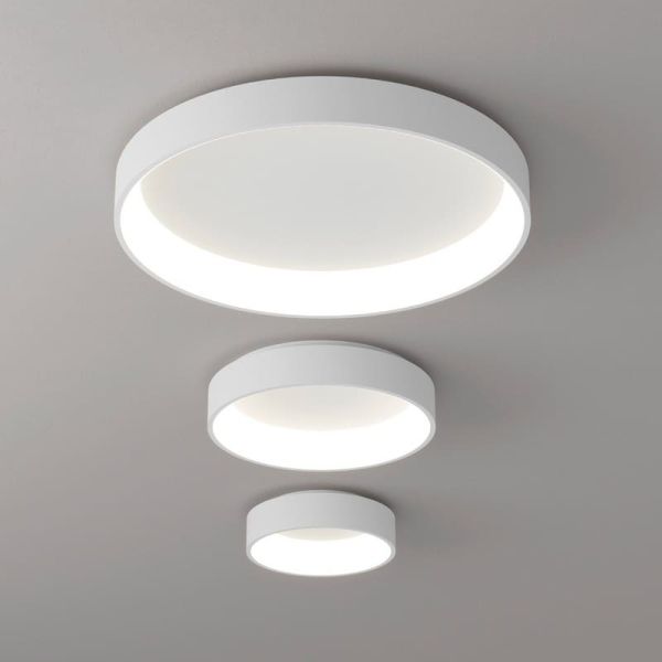 Plafonnier LED DILGA Ø 60cm Blanc Texturé/Noir, 48W 3730lm, CRI90 CL.I, interrupteur à glissière 2700K-3000K avec et sans Casamb