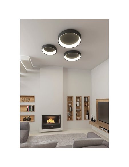 Luminária de teto LED DILGA Ø 60cm Branco/Preto Texturizado, 48W 3730lm, CRI90 CL.I, 2700K-3000K Interruptor deslizante Com e se