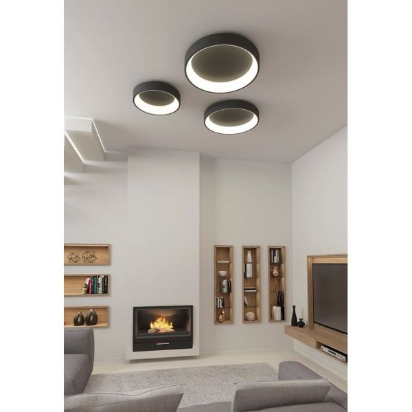 Luminária de teto LED DILGA Ø 60cm Branco/Preto Texturizado, 48W 3730lm, CRI90 CL.I, 2700K-3000K Interruptor deslizante Com e se