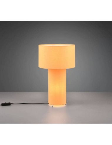 Lampe de table moderne BALE, abat-jour en textile jaune sur une table