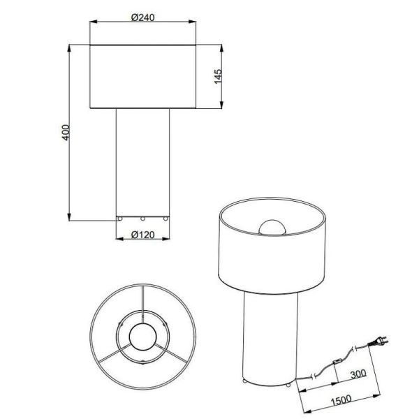 Lámpara de sobremesa BALE textil gris medidas