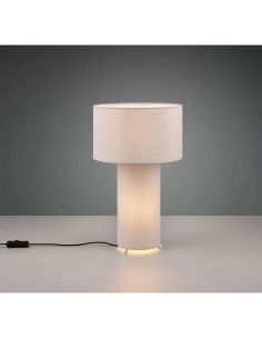 Lámpara de sobremesa BALE textil gris en una mesa encendida 2