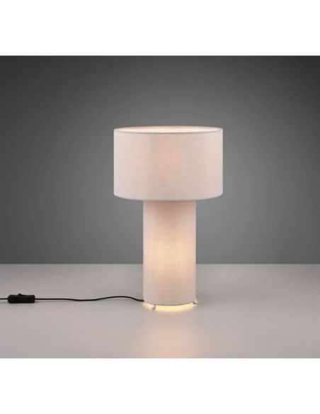 Lampe de table en textile gris BALE sur table éclairée