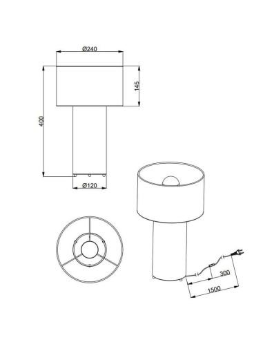 Abat-jour et corps de la lampe de table BALE en tissu vert mesures du produit