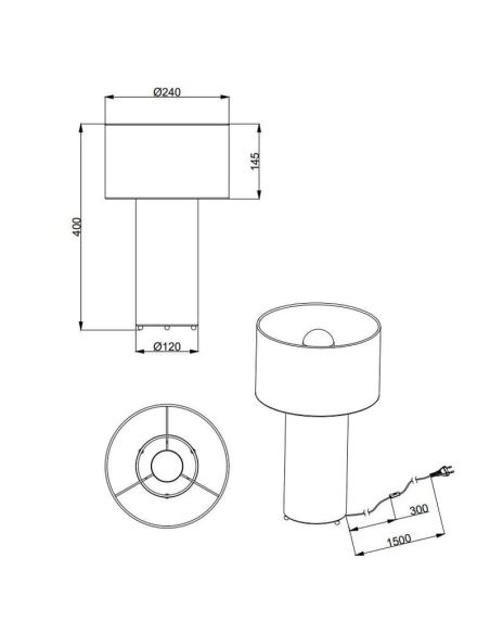 Abat-jour et corps de la lampe de table BALE en tissu vert mesures du produit