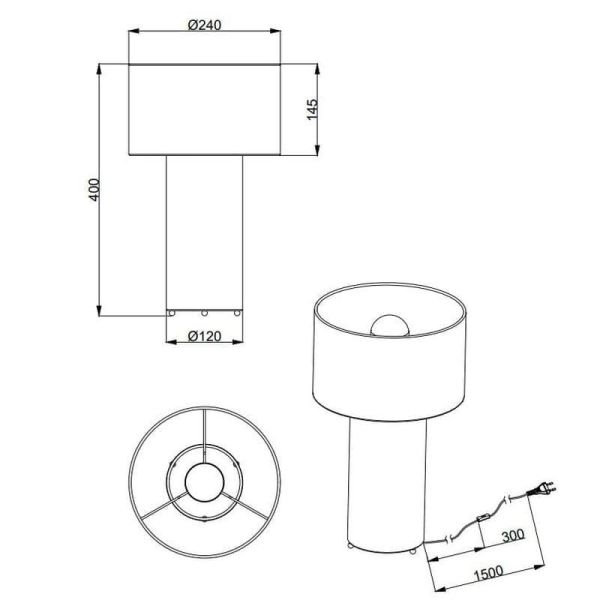 Abat-jour et corps de la lampe de table BALE en tissu vert mesures du produit