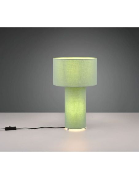 Lámpara de sobremesa BALE pantalla y cuerpo tela verde en una mesa