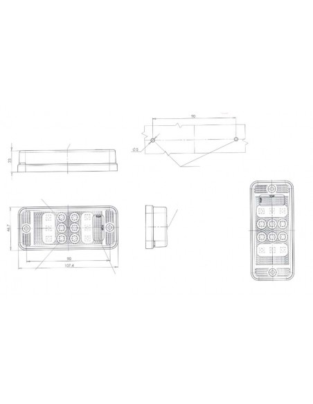 Piloto Macha atrás LED Rectangular 12/24V Homologado Was | LeonLeds