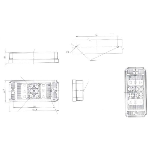 Piloto Macha atrás LED Rectangular 12/24V Homologado Was | LeonLeds