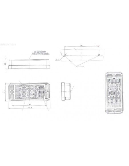 Farol de neblina LED retangular, tampa vermelha, 12/24 V, lente vermelha, homologado, luz vermelha | LeonLeds