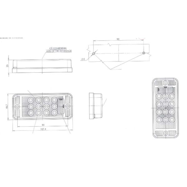 Farol de neblina LED retangular, tampa vermelha, 12/24 V, lente vermelha, homologado, luz vermelha | LeonLeds